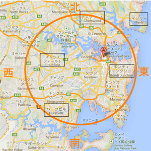 シドニー　家探し　エリアマップ